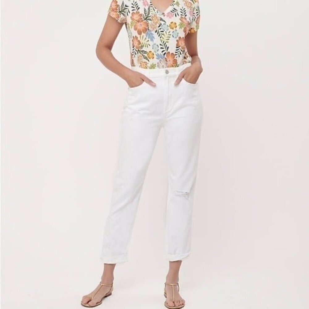 Loft NWT High Waist White Distressed Slim Pocket Boyfriend Jeans Size 26/2 - Picture 1 of 12